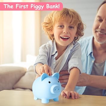 PJDRLLC Piggy Bank for Kids - Unbreakable Plastic Money Bank - Medium Size
