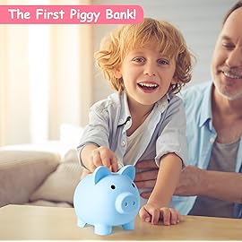 PJDRLLC Piggy Bank, Unbreakable Plastic Money Bank, Coin Bank for Girls and Boys, Medium Size Piggy Banks, Practical Gifts for Birthday, Easter, Christmas (Blue)