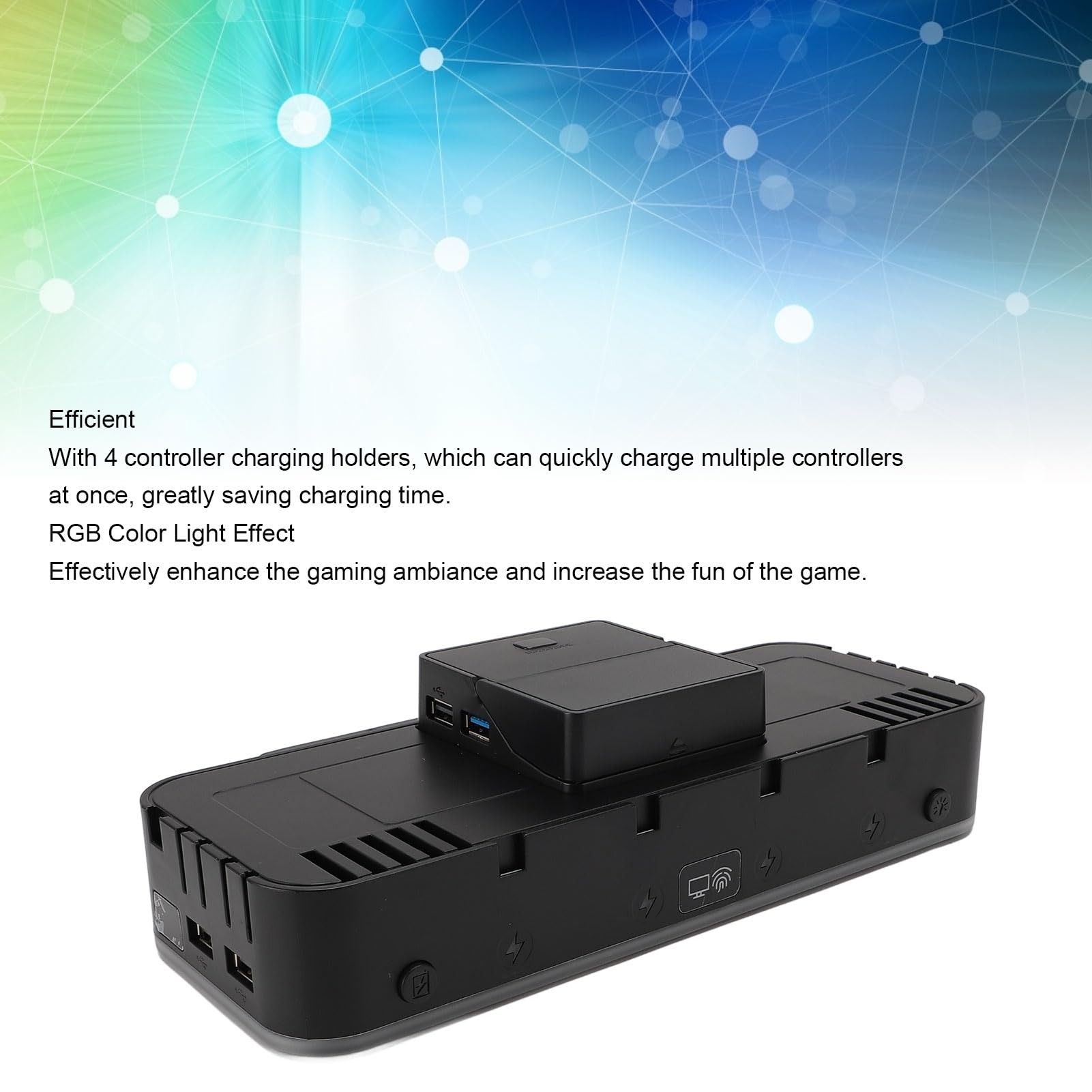 Base de Carga de Pared para Consola de Juegos Estante para Kit de Montaje en Pared con Puertos HDMI 1080P 60Hz, Soporte de Almacenamiento para 10 Juegos, Iluminación RGB,