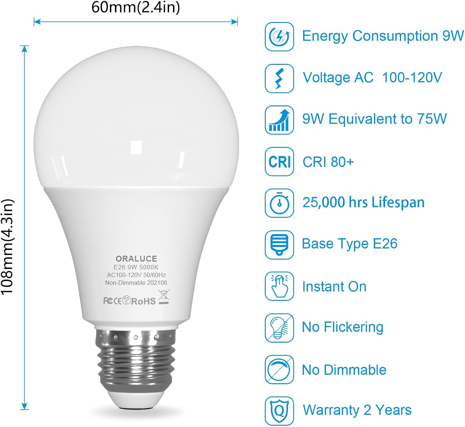 ORALUCE 丨 Bundle - A19 Lightbulbs Daylight White 5000K (Pack of 6) & Smart LED Bulb A19 Wi-Fi and Bluetooth (Pack of 4) image 2