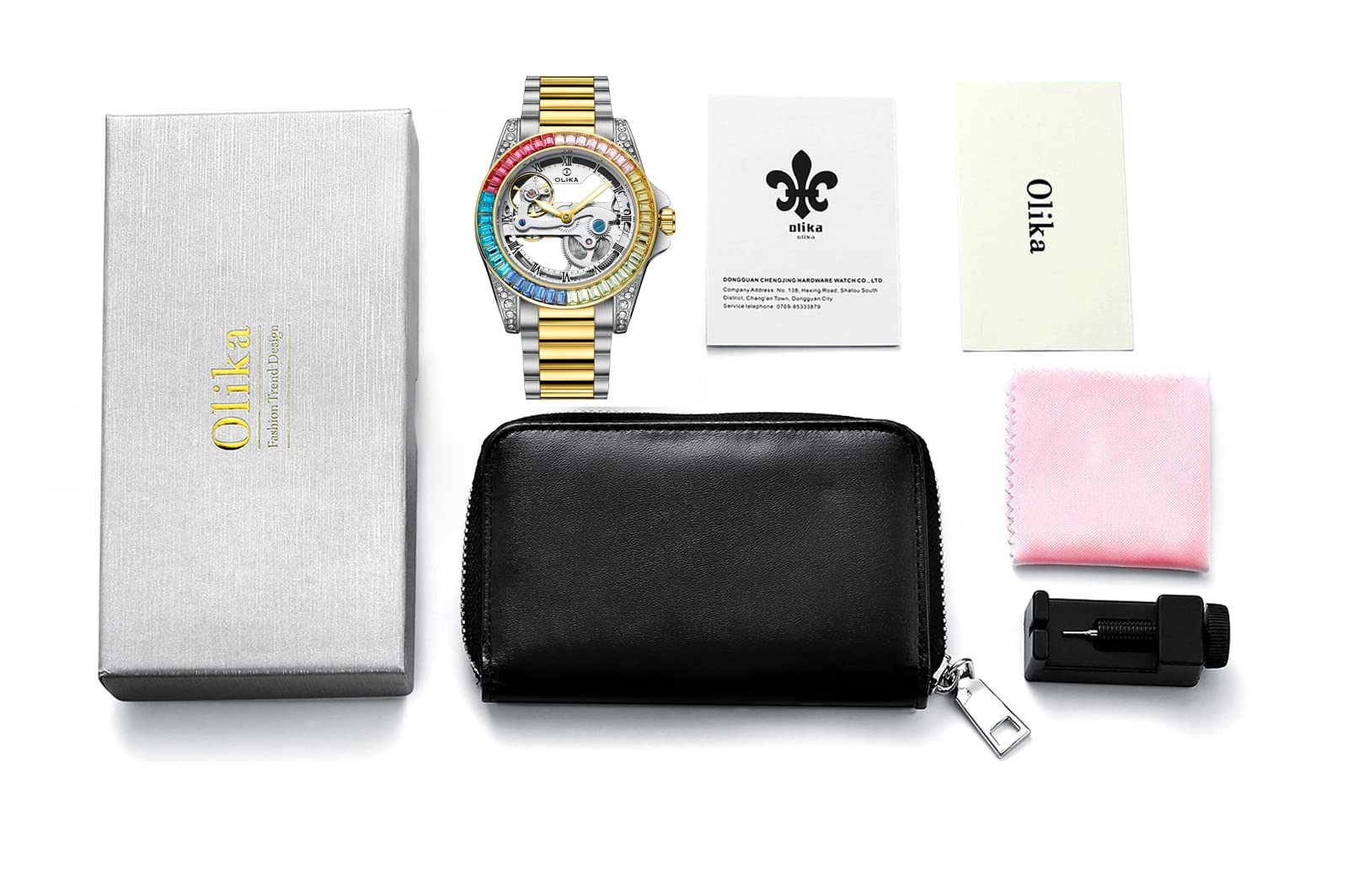 Reloj para mujer, reloj mecánico de cuerda automática, reloj esqueleto de acero inoxidable, reloj luminoso resistente al agua, reloj elegante de negocios (Rainbow Machinery), Una maquinaria de 7