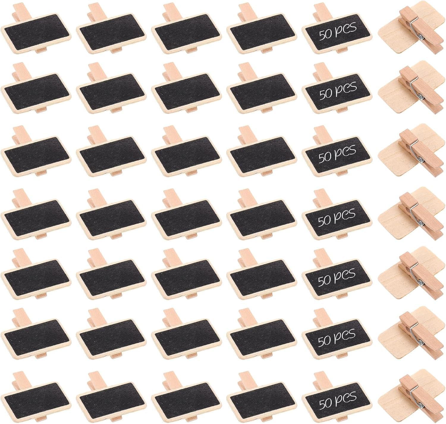 50 Pcs Wooden Mini Blackboard with Clips, Wood Chalkboard Tag to Write