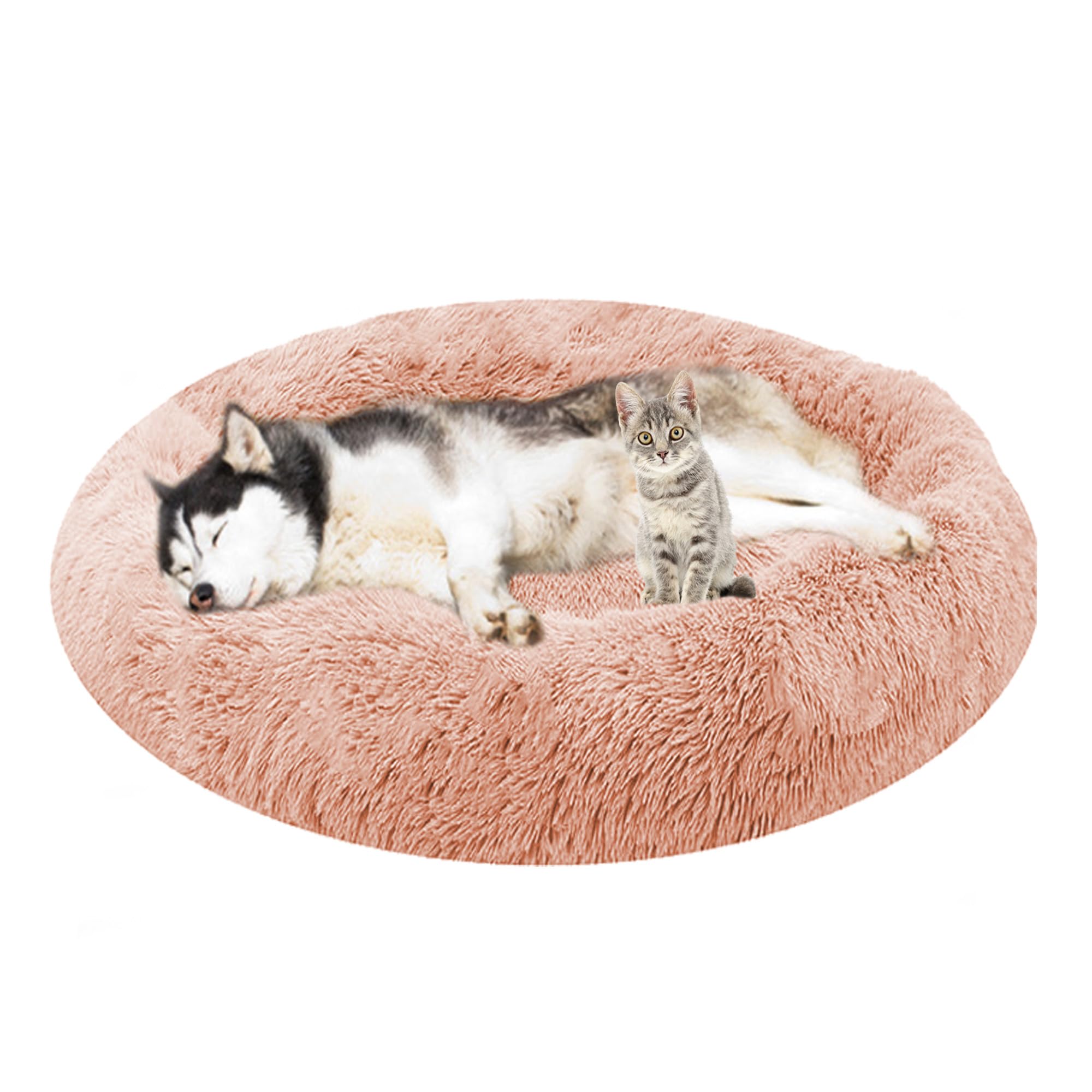 Cuscino a ciambella, lavabile in lavatrice, soffice ciambella, anti-ansia, rotondo, per cani, gatti, cuscino ortopedico per animali domestici (140 x 140 x 20 cm, rosa)