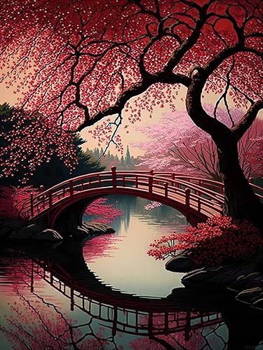 Miniatura 1 de QAZWSX Kits de pintura de diamantes de cerezo en flor de cerezo, pintura de diamantes redondos completos para adultos y niños, para decoración de