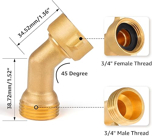 Miniatura 2 de Codo de manguera de 45 grados, conector de manguera de jardín de 34 pulgadas, accesorios de latón macizo para entrada de agua dulce de RV, conexión