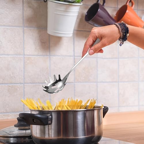 Miniatura 8 de Cabilock Cuchara de pasta con dientes, cuchara de espaguetis de acero inoxidable, colador de fideos, herramienta de cocina para espaguetis,