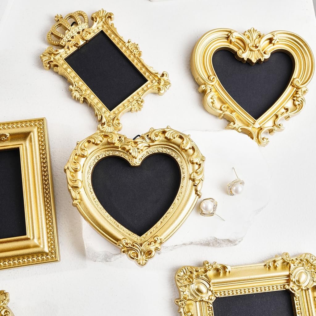 Set of 2 Antique Small Ornate Gold Photo Frame For Home Wall Art Decoration