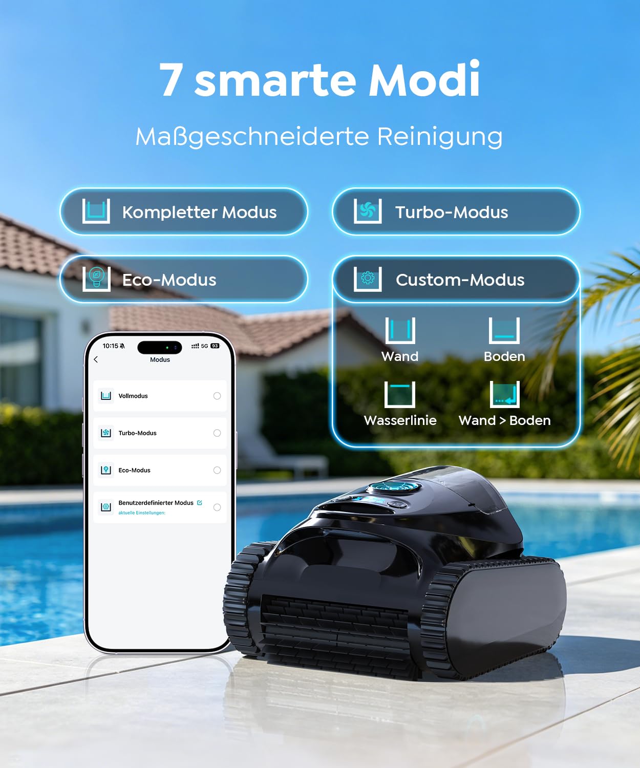 C1 Poolroboter Boden und Wand & Wasserlinie (2026 Neu) | Doppelfilterung, 180 Min. Akku, 7 Modi, App-Steuerung, bis 150 m², leichtes Entnehmen, für Süß- & Salzwasser
