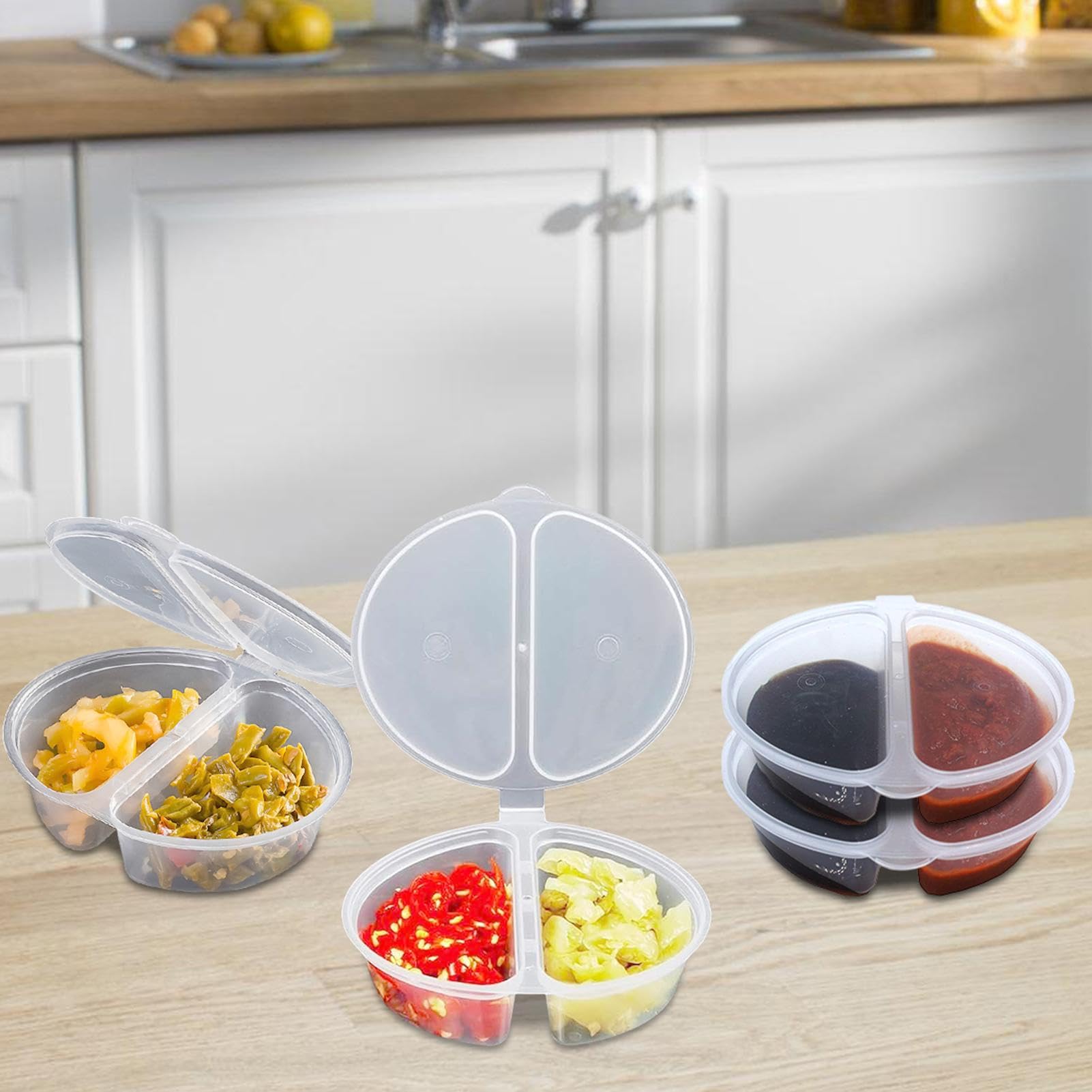 Lot De 40 Récipients à Condiments à Double Compartiment Avec