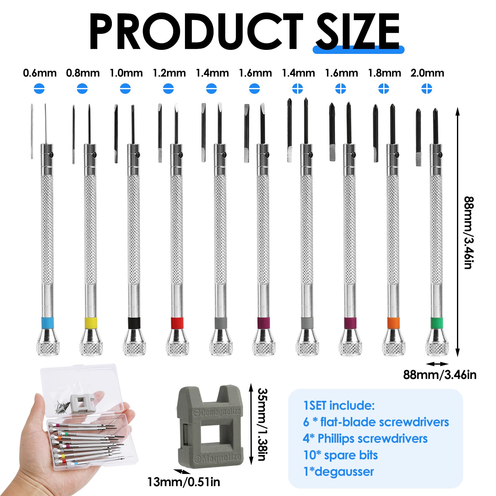 21 Pcs Watchmakers Screwdriver Set 0.6-1.6 mm Precision Screwdriver Kit for Jewellers Watch Eyeglasses Clocks Jewelry Tools Repair Magnetizer (10 Screwdrivers 10 bits 1 demagnetizer) - Image 2