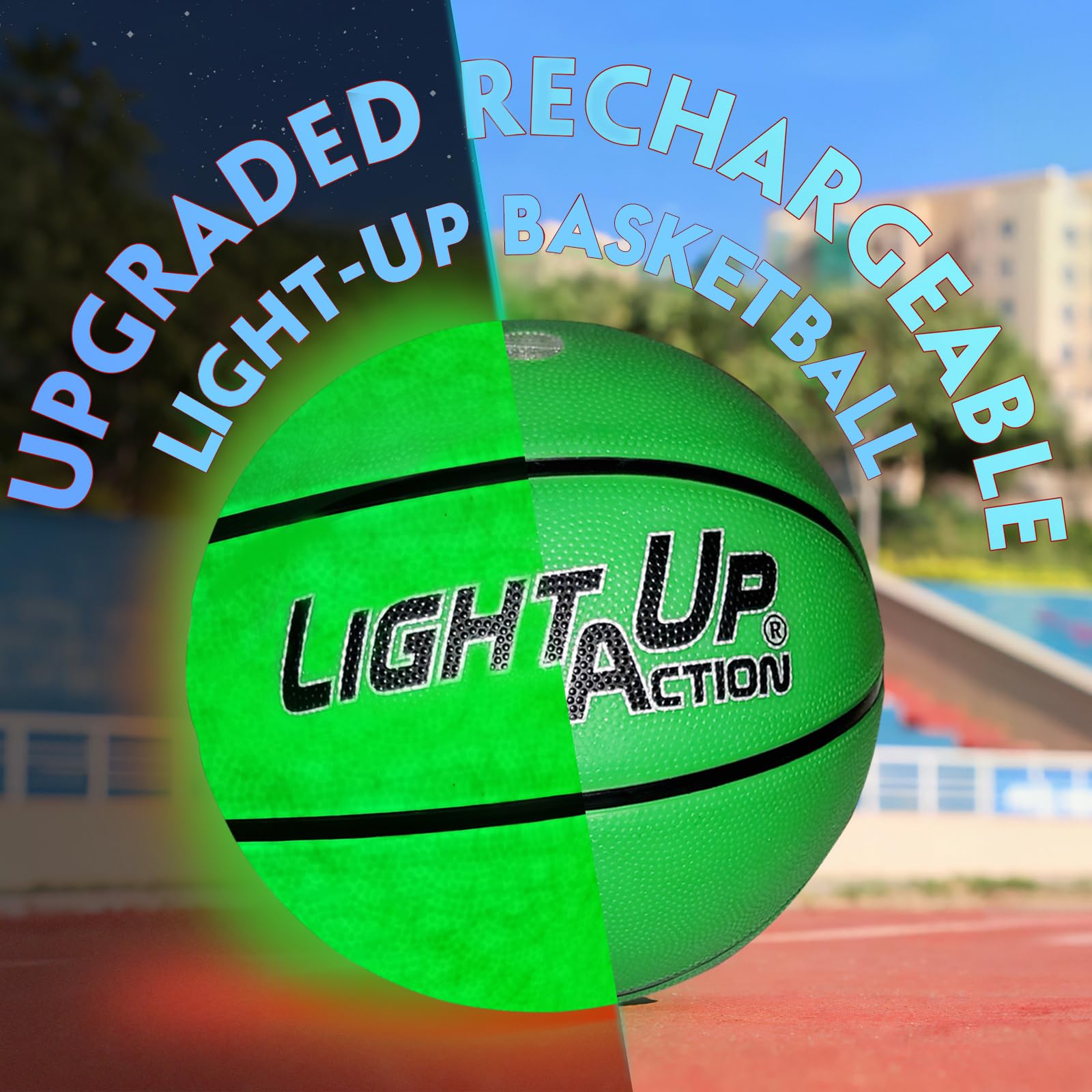 Light Up Action Green LED Basketball USB-C Rechargeable Size 7 New and Improved Model