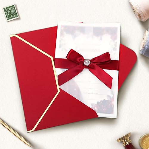 Miniatura 3 de DORIS HOME 25 tarjetas de invitación de quinceañera con sobres, envolturas de vellum, bandas de vientre con lazo prefabricadas, relleno español en