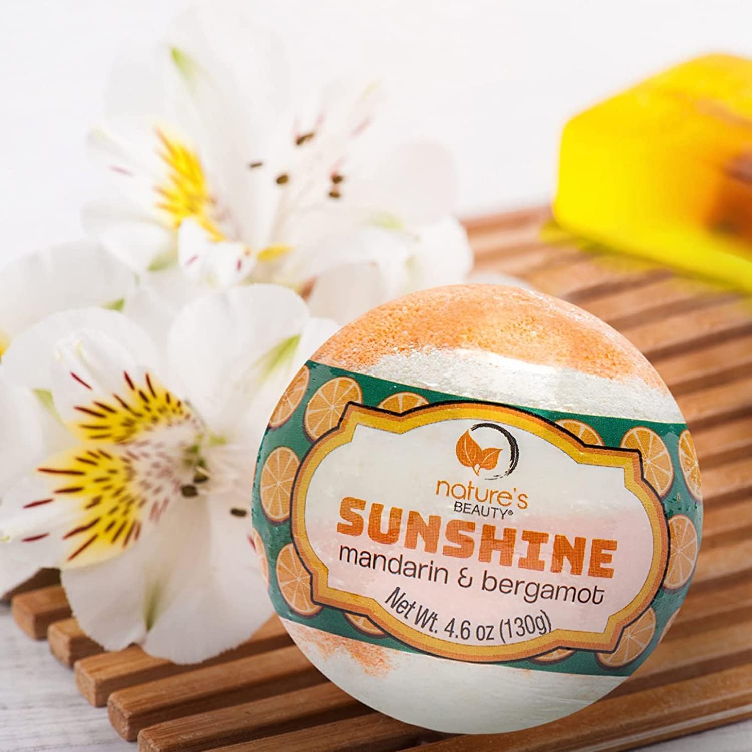 Nature's Beauty Sunshine Mandarin & Bergamot Bath Bomb Multi-Pack - Natural Hand Crafted, Non-Staining, Luxury Fizzy Spa Bomb, Nourishe Dry Skin, Made w/Coconut Oil + VIT. E, 4.6oz (4 Pack) 5 Nature's Beauty Sunshine Mandarin & Bergamot Bath Bomb Multi-Pack - Natural Hand Crafted, Non-Staining, Luxury Fizzy Spa Bomb, Nourishe Dry Skin, Made w/Coconut Oil + VIT. E, 4.6oz (4 Pack)