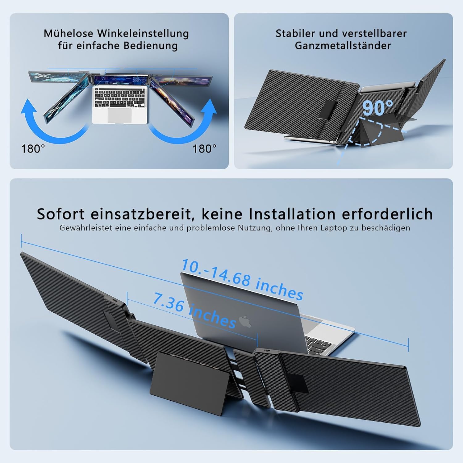 Laptop Screen Extender, 14" FHD Portable Monitor Extension, Triple Monitor, Plug & Play Screen Extender für Win/Dex/Android/Mac