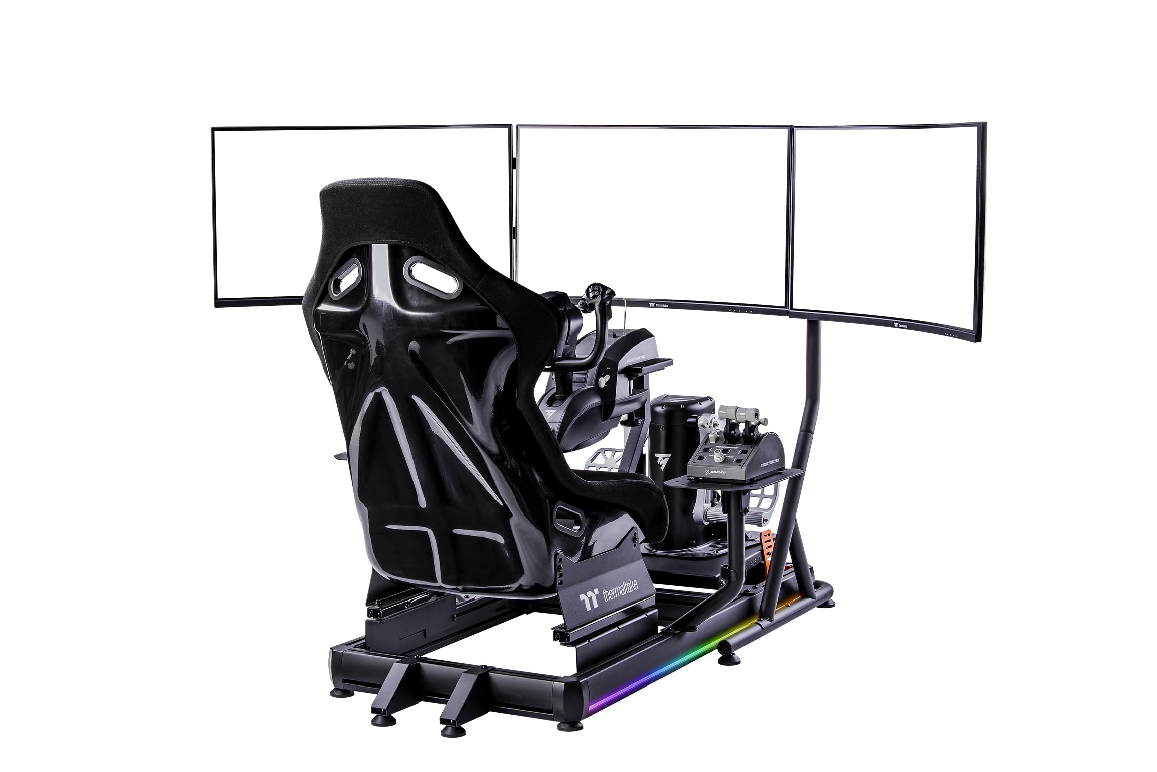 Thermaltake GF500 Flight Simulator Cockpit Schwarz | Flight Sim Rig | Alu/Stahl Rahmen | Fiberglas Sitz | verstellbare Yoke/Joystick/Pedal Mounts | Sitzschiene 22 cm | bis 120 kg