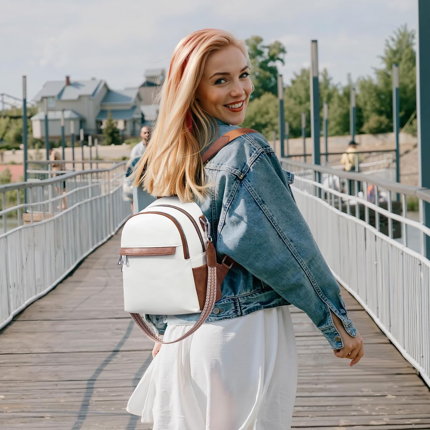 Small Backpack Purse for Women Leather Mini Convertible Designer Backpack Travel Shoulder Fashion Bag Beige - Image 2