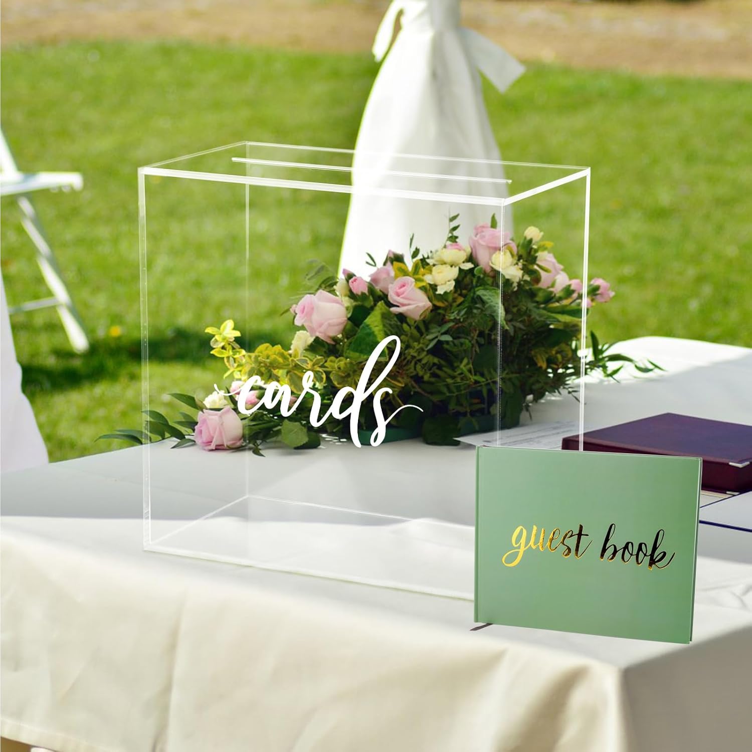 Acrylic Card Box Wedding with Slot and Wedding Guest Book Elegant Large Blank Clear Gift Card Boxes