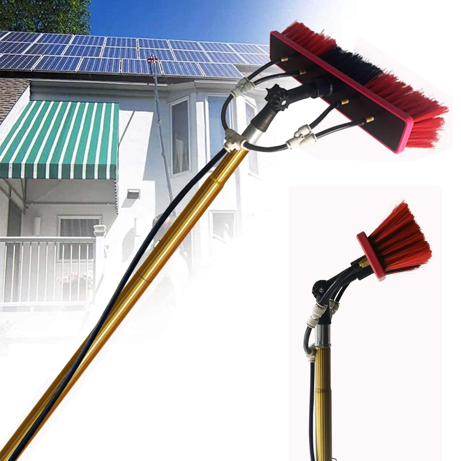 Aioneer Water Fed Pole Kit,Window Cleaning Brush,Outdoor Window Glass Solar Panel Cleaning Extendable Telescopic Pole Water Fed Brush Spray Washer,5.4M-30cmbrush-5.4M