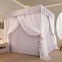 Vista 21 de Dosel de cama de princesa de 4 esquinas y linda mosquitera para cama de niñas, dormitorio de adultos, habitaciones de niños; cortina de mosquitero