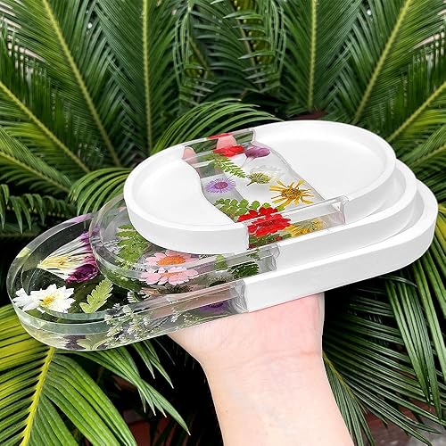 Miniatura 3 de RESINWORLD Juego de moldes de bandeja ovalada de 12, 9, 7, 5.7 pulgadas, soporte de joyería, molde de resina de silicona, moldes de silicona de