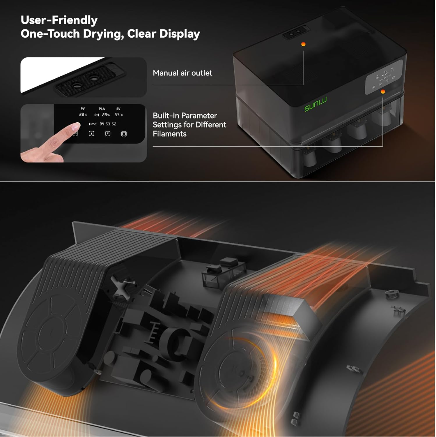 Filament AMS Dryer for Sunlu Filament Dryer PLA Dryer for SUNLU AMS Heaterfor Bambu AMS Upgraded Enables Drying -Automatic Material System, Enables Drying While Printing, Drying evenly &70℃