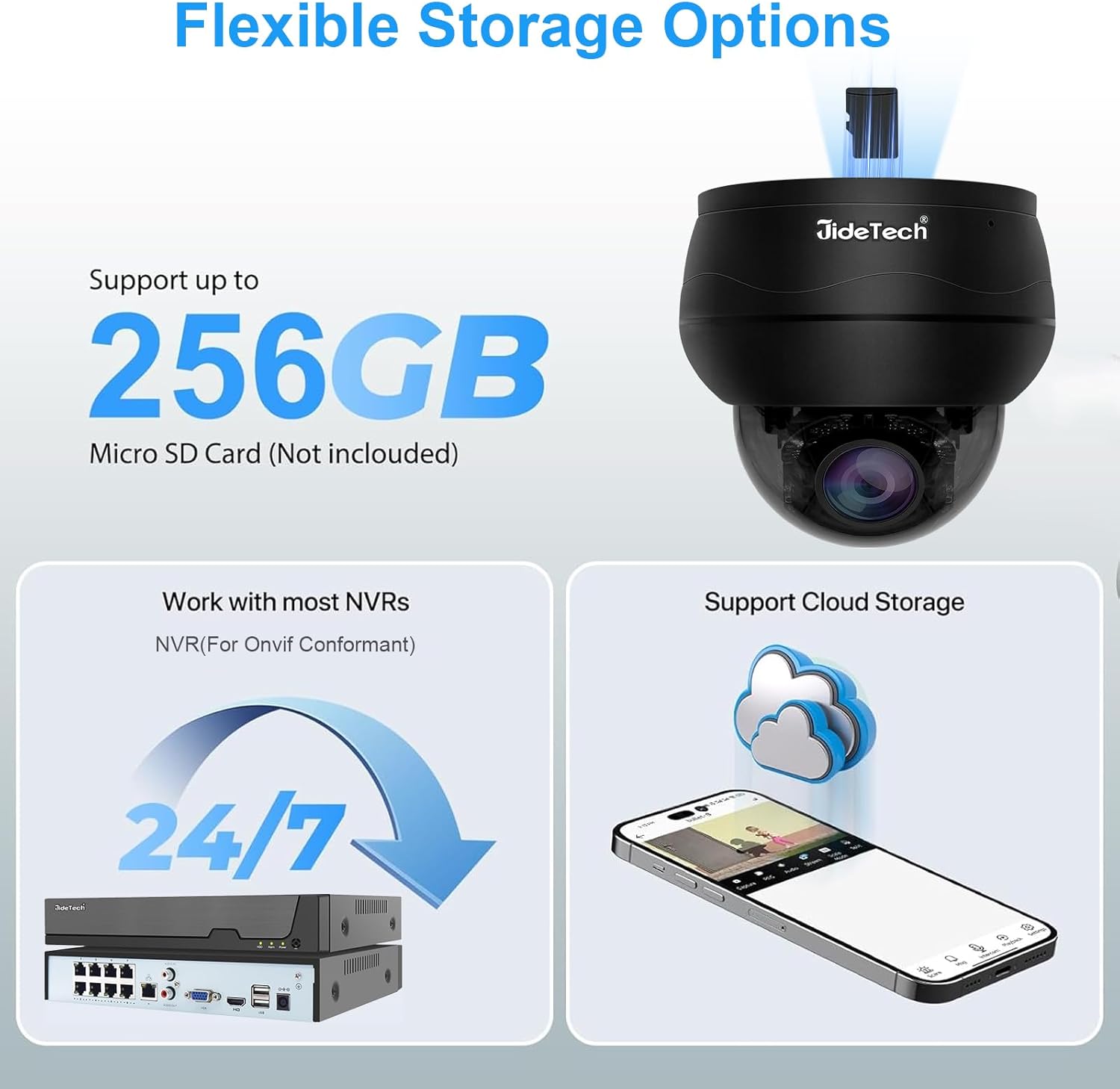 JideTech 10X Hybrid Zoom 4K 8MP Outdoor PTZ IP PoE Dome Camera Indoor, Auto Tracking, Human/Vehicle Detection,Pan Tilt Security Camera with 65ft IR Night Vision, 24/7 Recording, IP66, for Onvif NVR