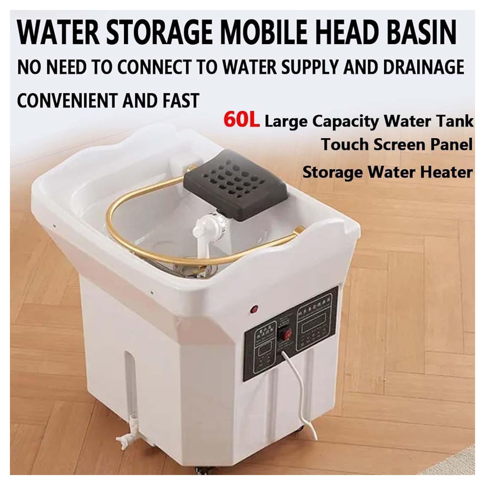 Cuenco de champú para peluquería, equipo de spa para la cabeza, con depósito de almacenamiento de agua de 60 L, doble control de circulación de agua, para salones y spas mesa de masaje