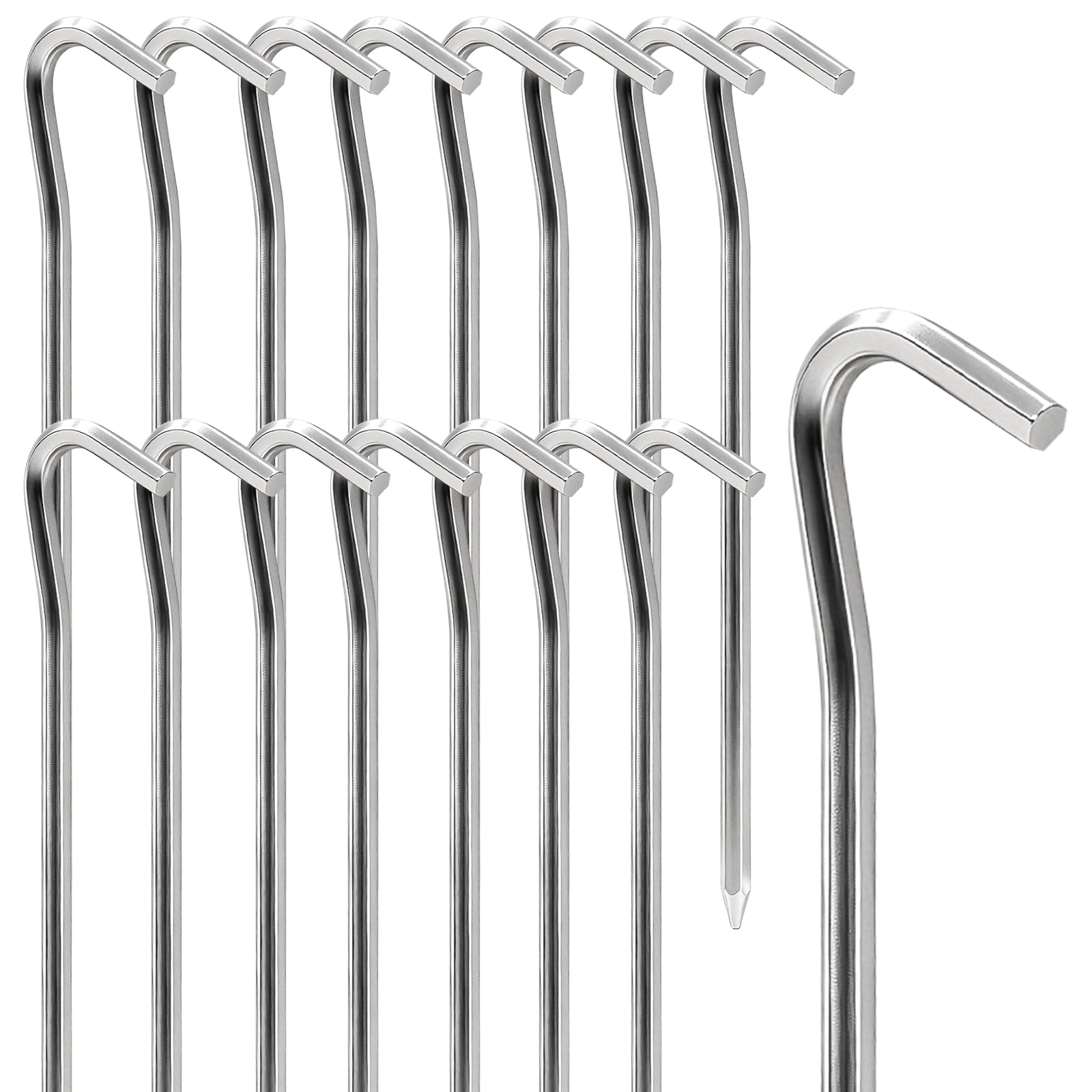 Esxiaze 16 PCS Tent Pegs, 6mm Heavy Duty Metal Camping Pegs 18cm Tent Hooks Aluminum Alloy Rust Free Camping Tent Hard Ground Pegs for Outdoor, Gazebos, Traveling, Beach, Hiking, Football Nets