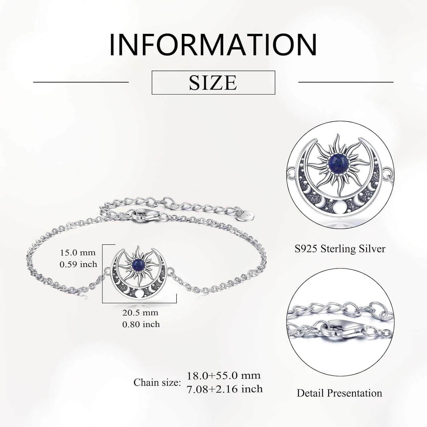 Sun Moon Bracelet 925 Sterling Silver Sun and Moon Bracelet Birthstone Gemstone Jewelry Gifts for Women - Image 3