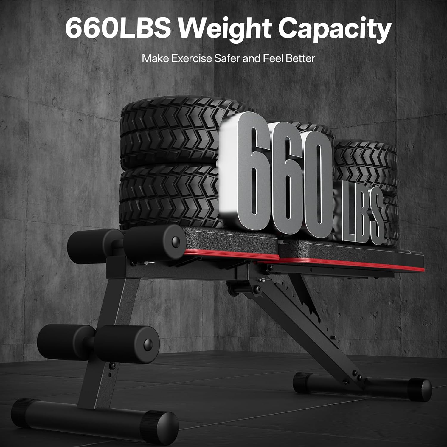 PASYOU Adjustable Weight Bench, Foldable Incline Decline Flat Bench with 660 lb Capacity, 95% Pre-Assembled, Compact Bench Press Full Body Strength Training Bench for Home Gym, Wider Seat