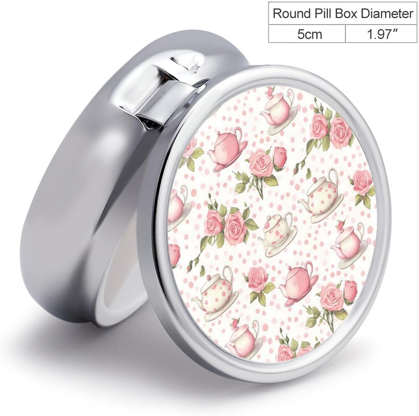 Polka Dot Rose Tea Party Funny Pill Case 3 Compartment Pillbox Portable Pill Container Vitamin Organizer for Travel Outdoor image 2
