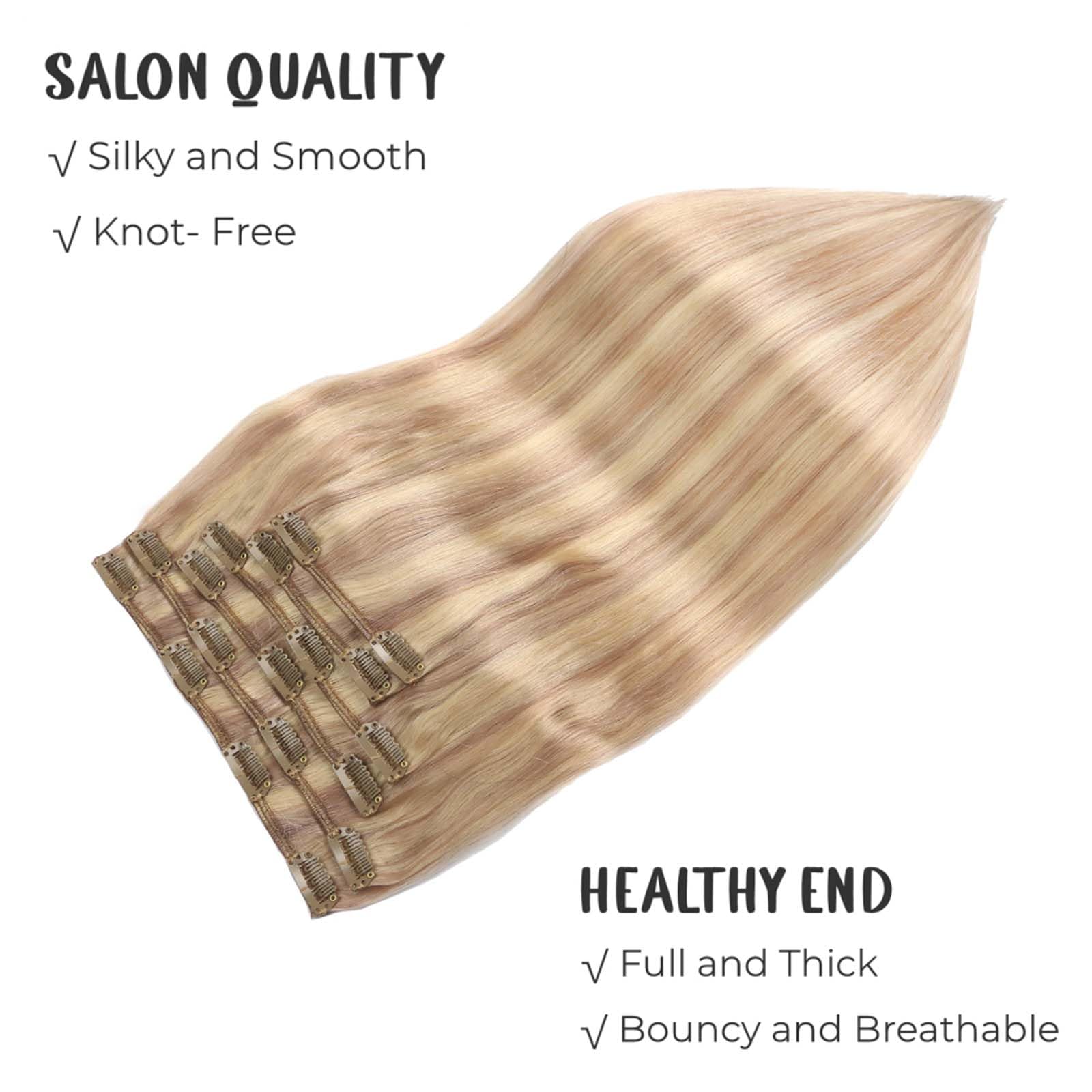 VINBAO Extension Capelli Veri Clip, Biondo Sporco Illuminato Biondo Candido Extension Clip Capelli Veri, 55cm Umani Clip Capelli Estensione Con Clip Capelli Veri 120g 6pcs (#C18P613, 22'')