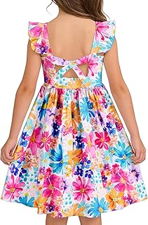 Vieille Toddler Girls Summer Dress Ruffle Short Sleeve Cute Mermaid Backless Kids Casual Beach Dress 3-7T