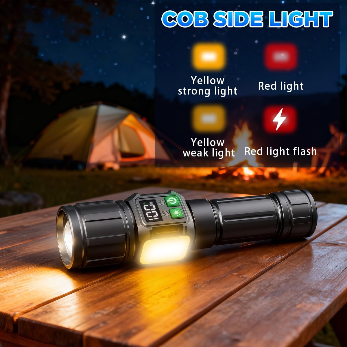 Lampe de poche LED rechargeable par USB - Extrêmement lumineuse - 10 000 lumens - Lampe de poche étanche avec 5 modes - Pour le camping, l'intérieur et l'extérieur