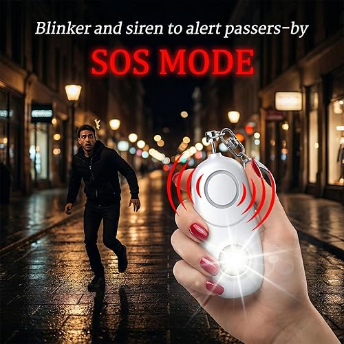 Miniatura 7 de Alarma personal para mujeres, llavero de alarma: Qoosea 4 unidades de llavero de emergencia de 135 dB sirena con luz estroboscópica para mujeres,