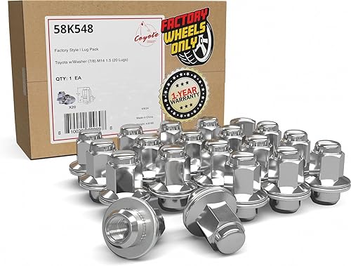 Miniatura 1 de Juego de 20 tuercas cromadas de 0.551 x 0.059in, dúplex, largas, estilo OEM, con arandela para Toyota Land Cruiser Sequoia, Tundra, Lexus LX470570