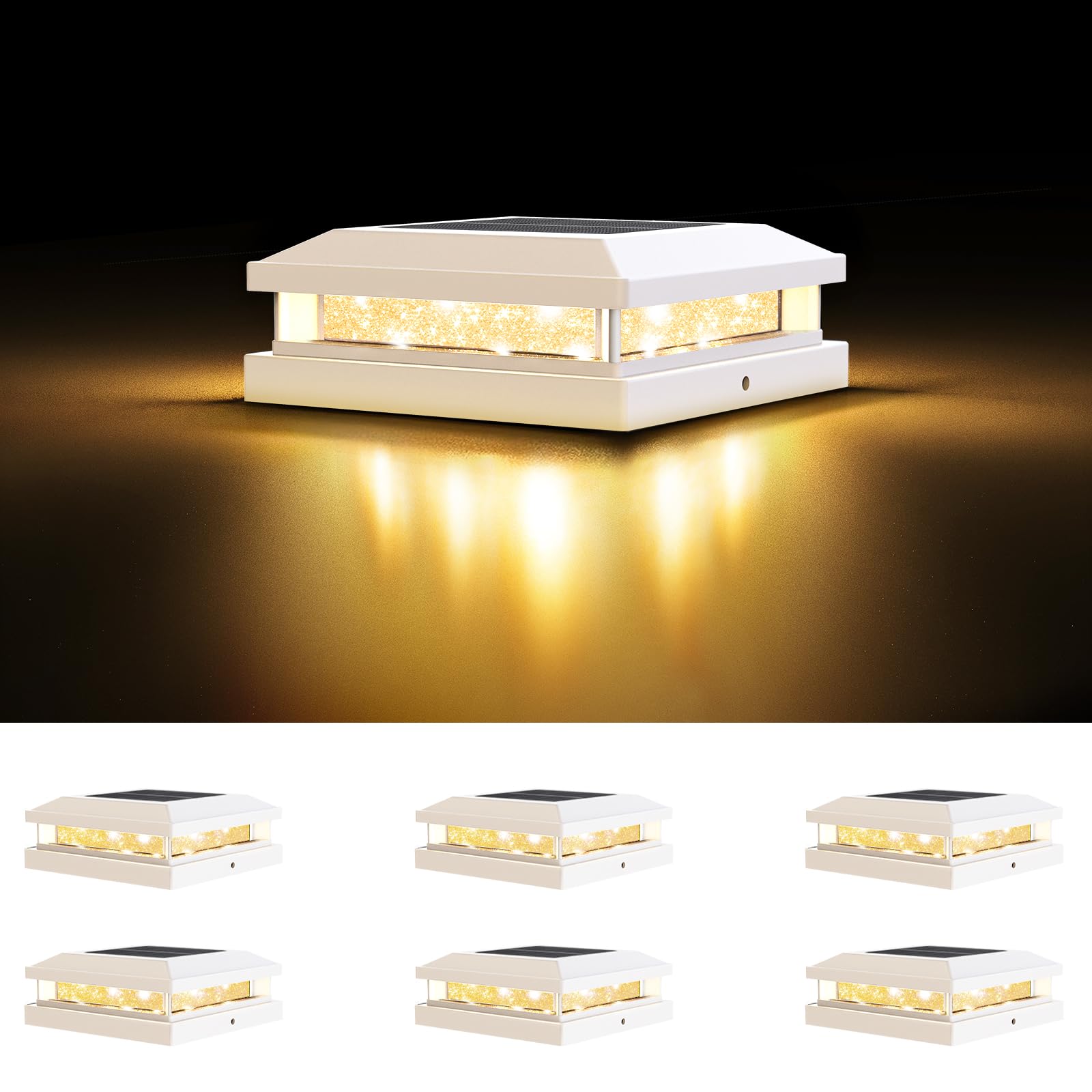 Confezione da 6 luci solari per esterni, impermeabili, 16 LED, ad energia solare, con luce bianca calda/bianca fredda, per recinzioni solari da 4 x 4, 4,5 x 4,5, 5 x 5, 5 x 5, in legno/vinile, in
