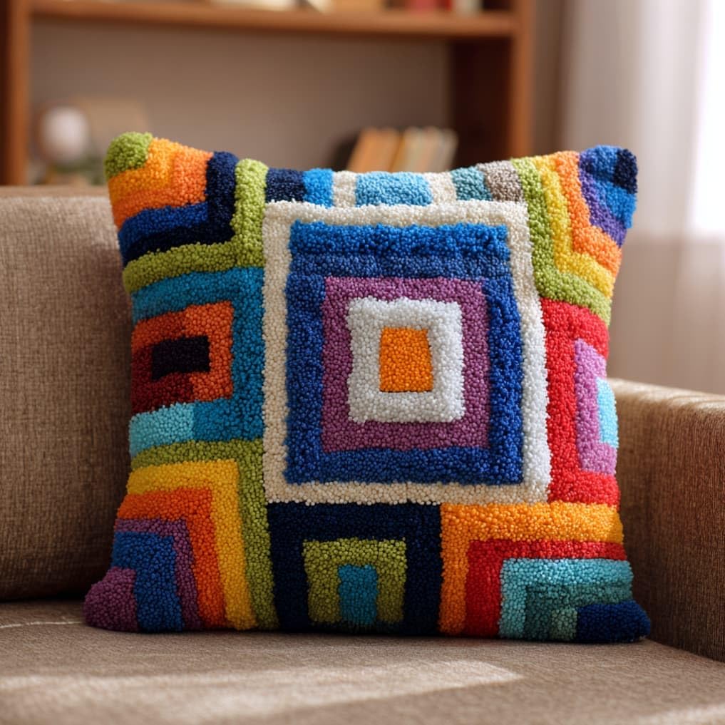 kitphoenix DIY Hand Crochet Pillow Kit,Cartoon 43X43Cm Aesthetic Knitted Cushion Making Material Set,Beginner Friendly with Full Tutorial, Stylish Room Home Decor