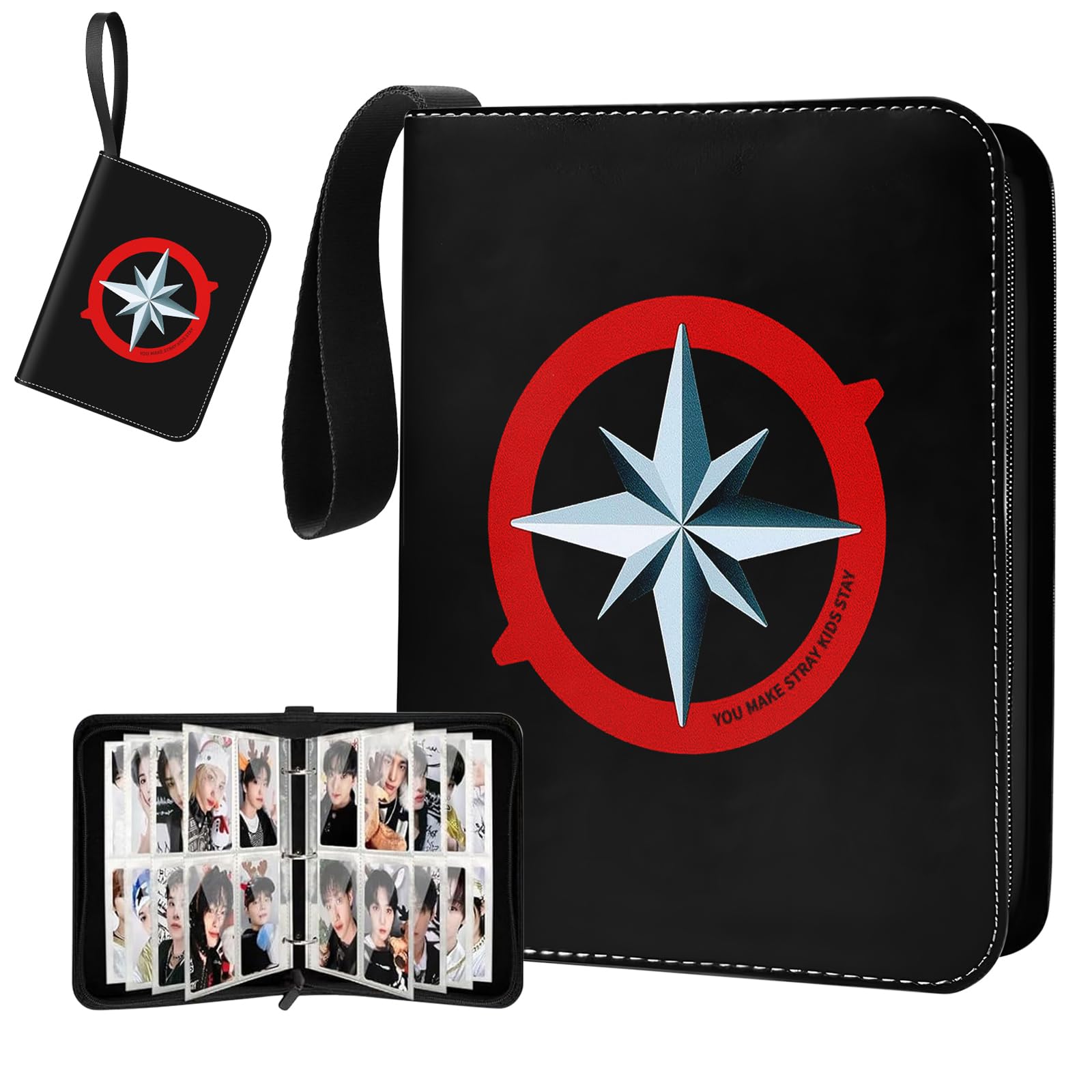 Stray Kids Photocard Binder 400 Pockets, 3 Ring Kpop Binder with 4 Pockets, Total 50 Pages, Music Lover Card Collector