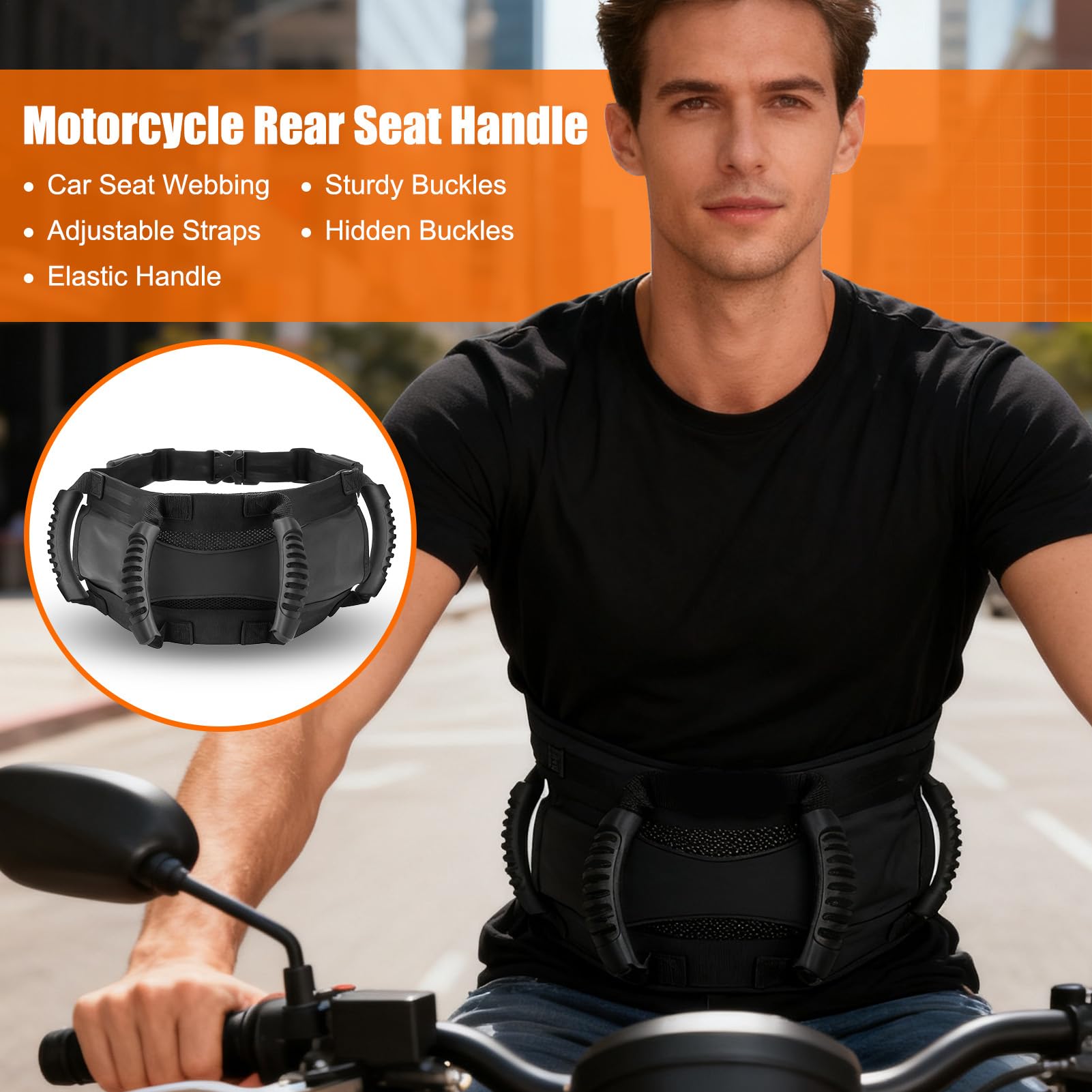 Motorrad-Beifahrergriffe – Verstellbare Fahrgriffe für sichere Stabilität, verbesserte Kontrolle mit ergonomischer Unterstützung, Rücksitz-Sicherheitsgurt für Beifahrer-Unterstützung beim Pendeln 122