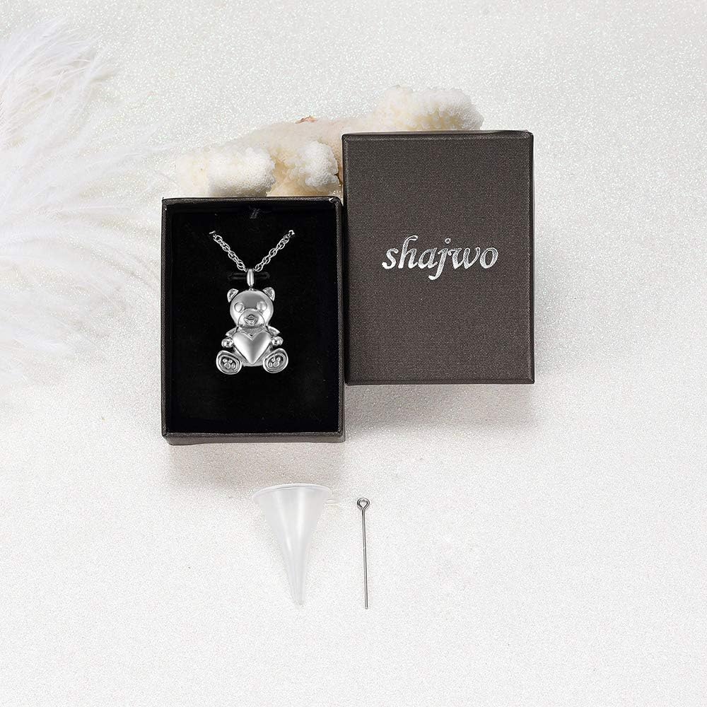 shajwo Teddy Bear Cremation Urn Nekclaces Ashes Jewelry for Men Women Heart Memorial Urn Keepsake Locket Pendant Ash Holder - Image 7