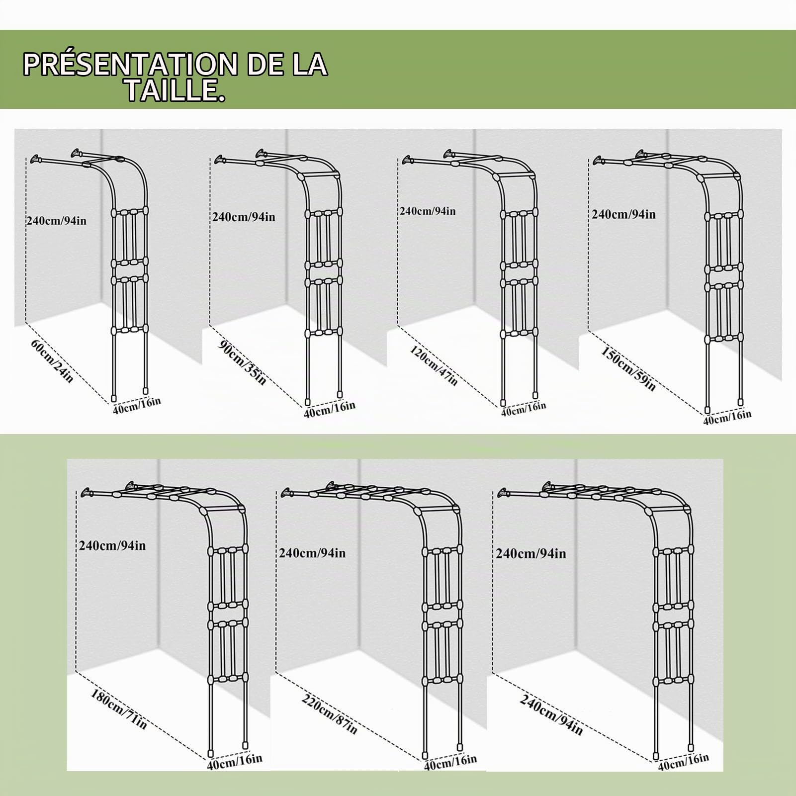 Arche de jardin murale en métal, demi-arches de jardin en acier pour vignes florales, arche de mariage en plein air, pergola robuste en treillis, supports de fleurs, support de plantes grimpantes(180x