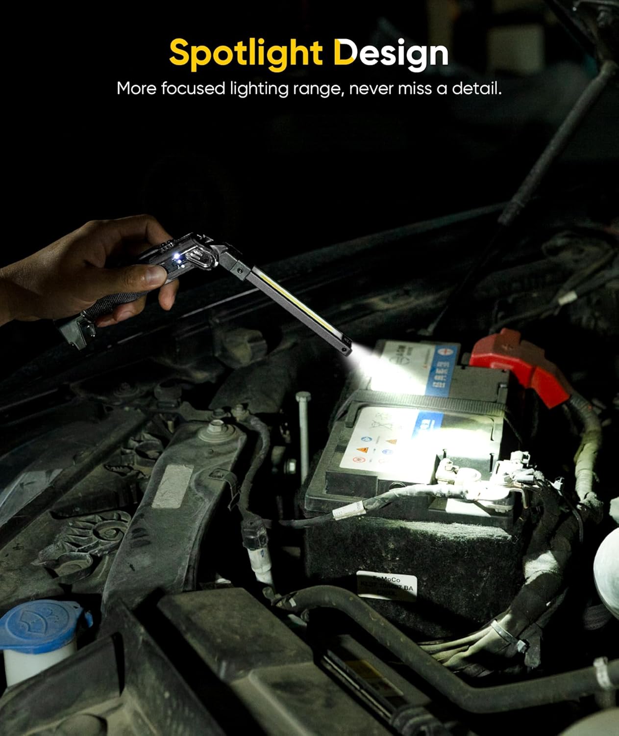 Rechargeable Work Light - 1200 Lumens Magnetic Flashlight, 4000mAh Magnetic Work Light, 3 Lighting Modes Mechanic Light with Hooks for Car Repairing/Workshop/Inspection, 1 Pack