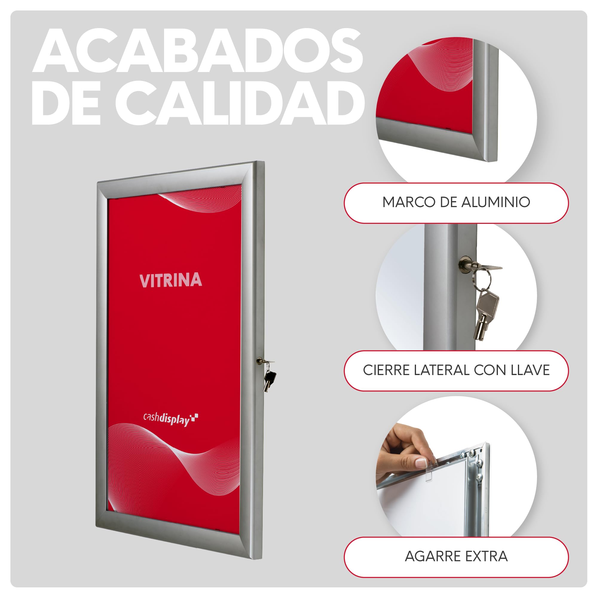Vitrina Universal para Gráficas de Formato A1 | Tablón de Anuncios con Cerradura | Panel Expositor de Pósters en Aluminio y Metacrilato | Para Oficinas, Restaurantes, Comunidades