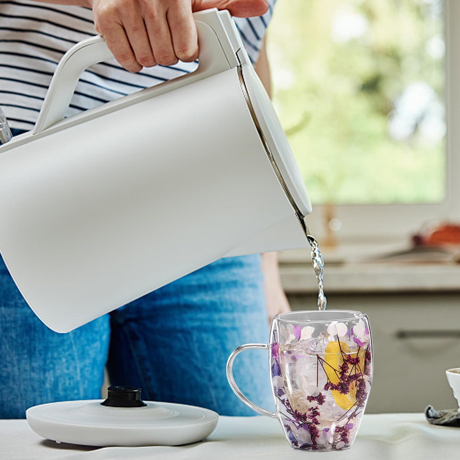 6 Stück Doppelwandige Glastasse Mit Blumen, 350ml Isolierte