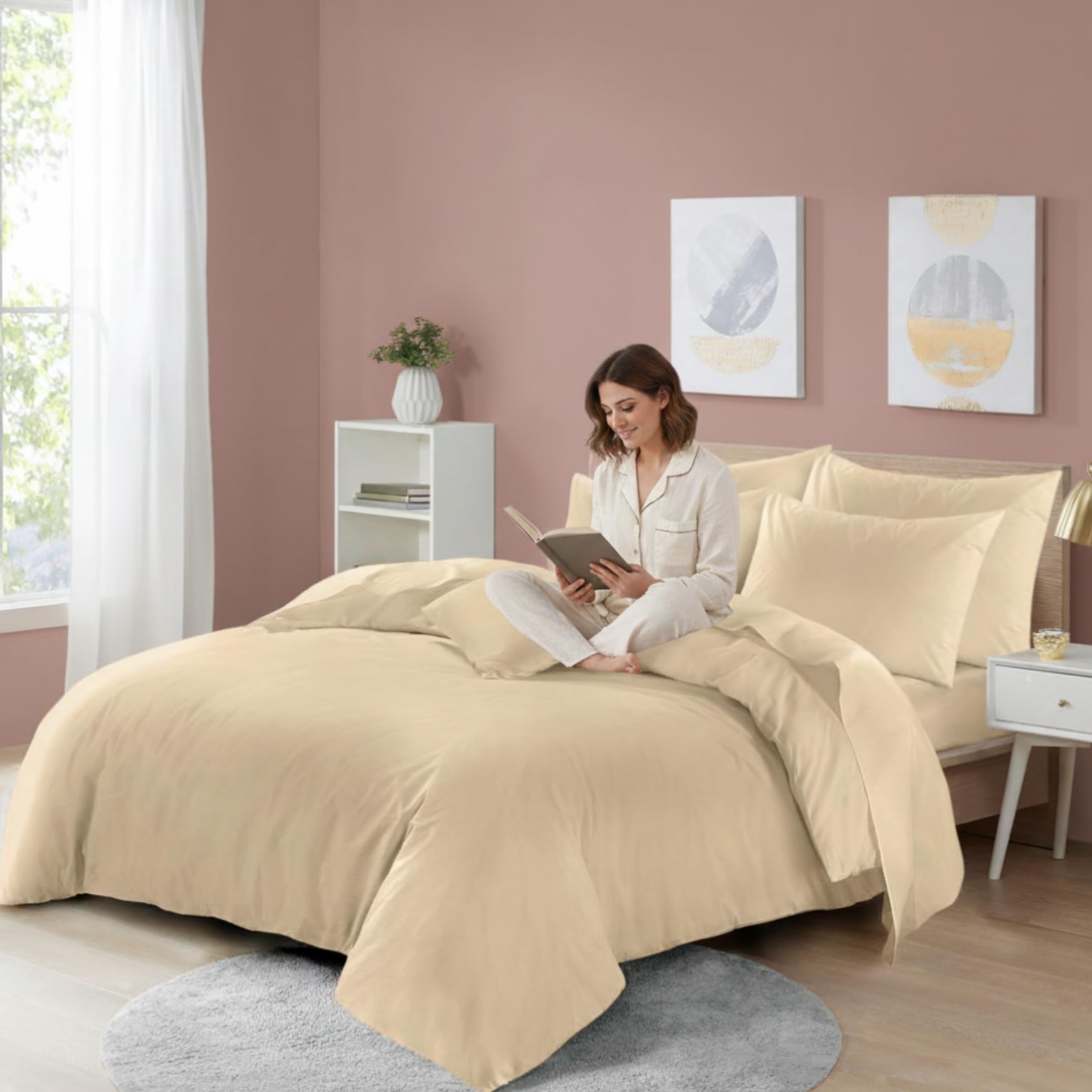 Dolce Vari Luxury Microfiber Duvet Set Ultra Soft & Warm Bedding Set Room Decor Quilt Duvet Set (Latte, Super King)