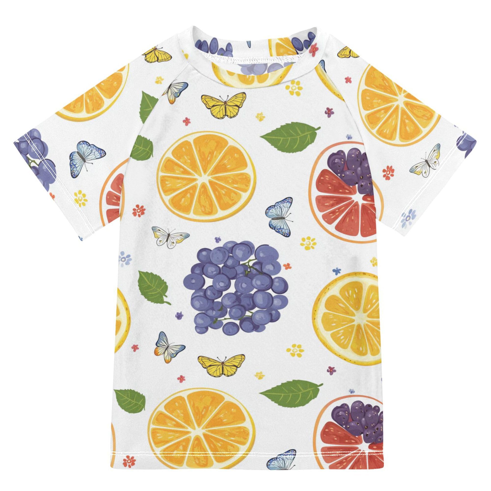 Cartoon Oregon Grape Fruit White Kids Bathing Suit UV Protection Kids Rash Guard Swim Girls Swimwears Sports Shirts for Youth Boys 11-12Y