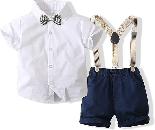 Xingwu Textitle Baby Boys Gentleman Outfits Suits, Infant Short Sleeve Shirt+Bib Pants+Bow Tie Clothes Set