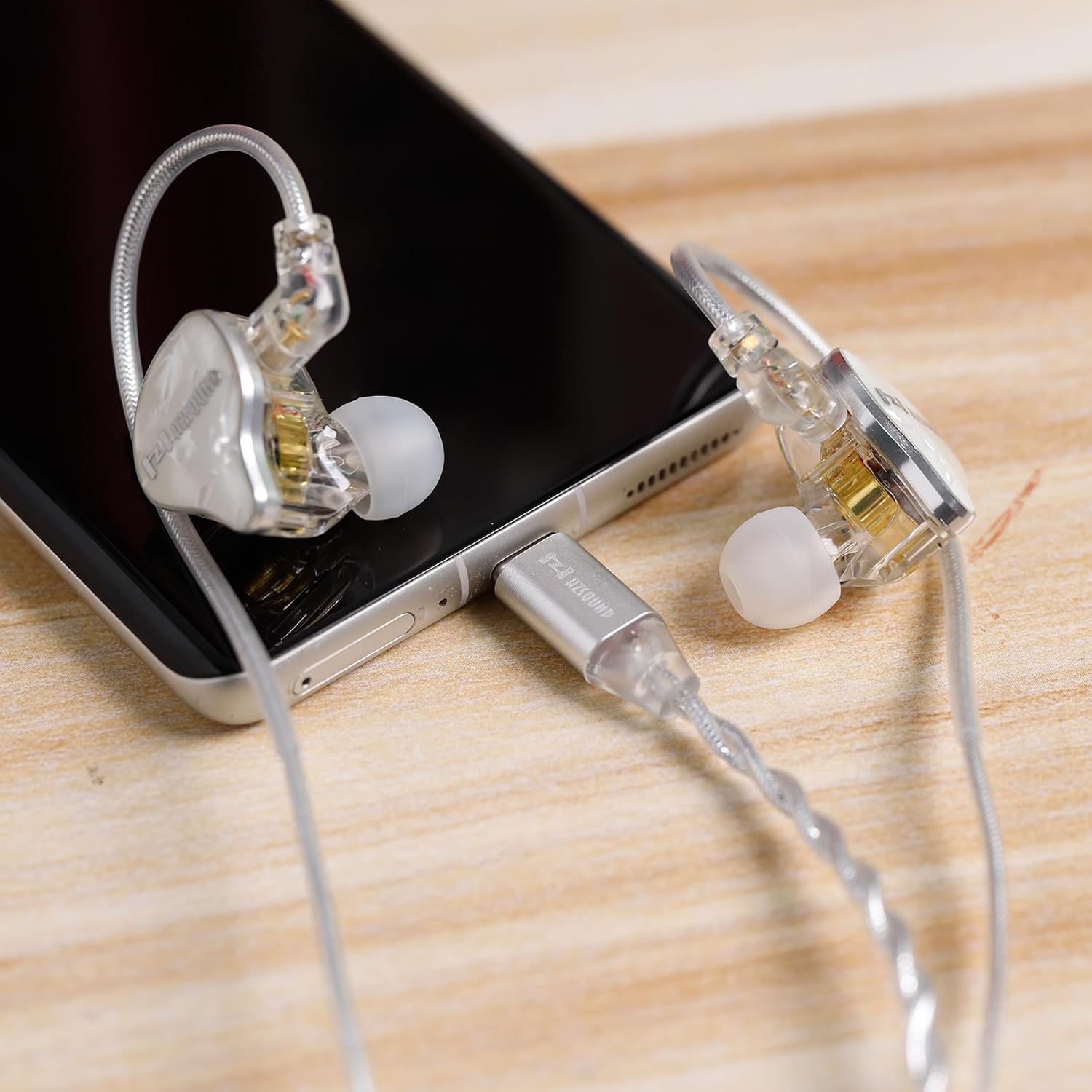 keephifi Hzsound White Snow Wired Headphones USB C, 10MM LCP+PU Diaphragm in Ear Headphones Resin-drip Mold, Gaming Earbuds Type C IEMs Positional Audio Location for Singer, Audiophile