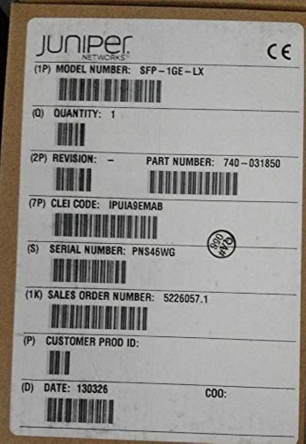 JUNIPER 740-031850 Juniper SFP-1GE-LX IPUIA9EMAB 740-031850 Single port 1000Base LX Juniper-SFP-1GE-LX-1000BASE-LX-SFP-Transceiver-740-031850-ORIGINAL